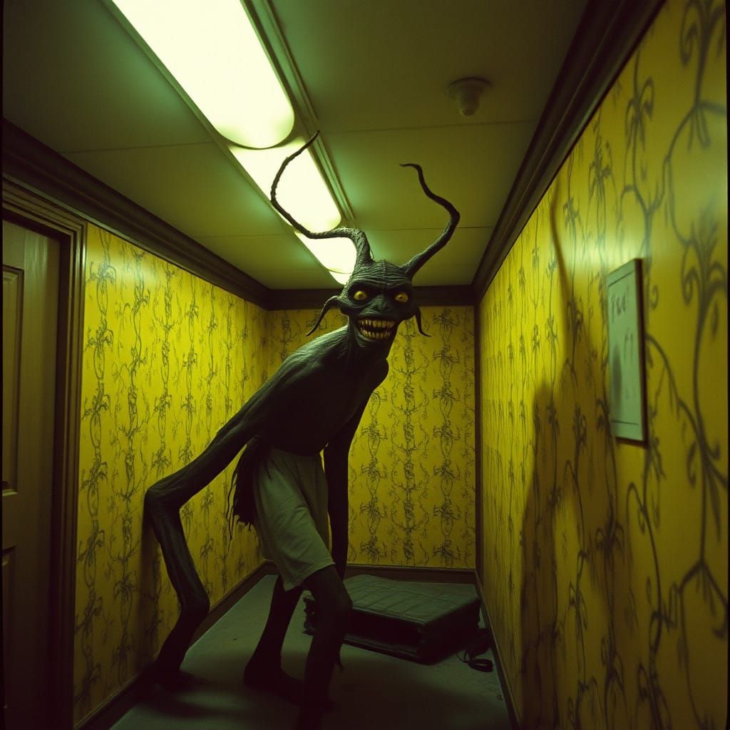 Gritty Backrooms Landscape in VHS Style