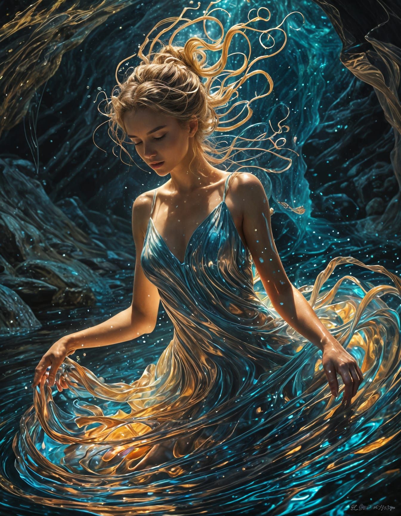 Ethereal Water Nymph Dancing in a Stream
