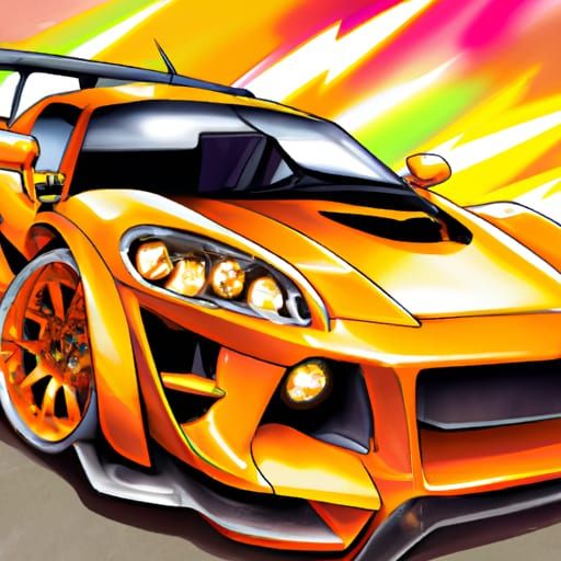 Orange Lamborghini Revuelto in Anime Style