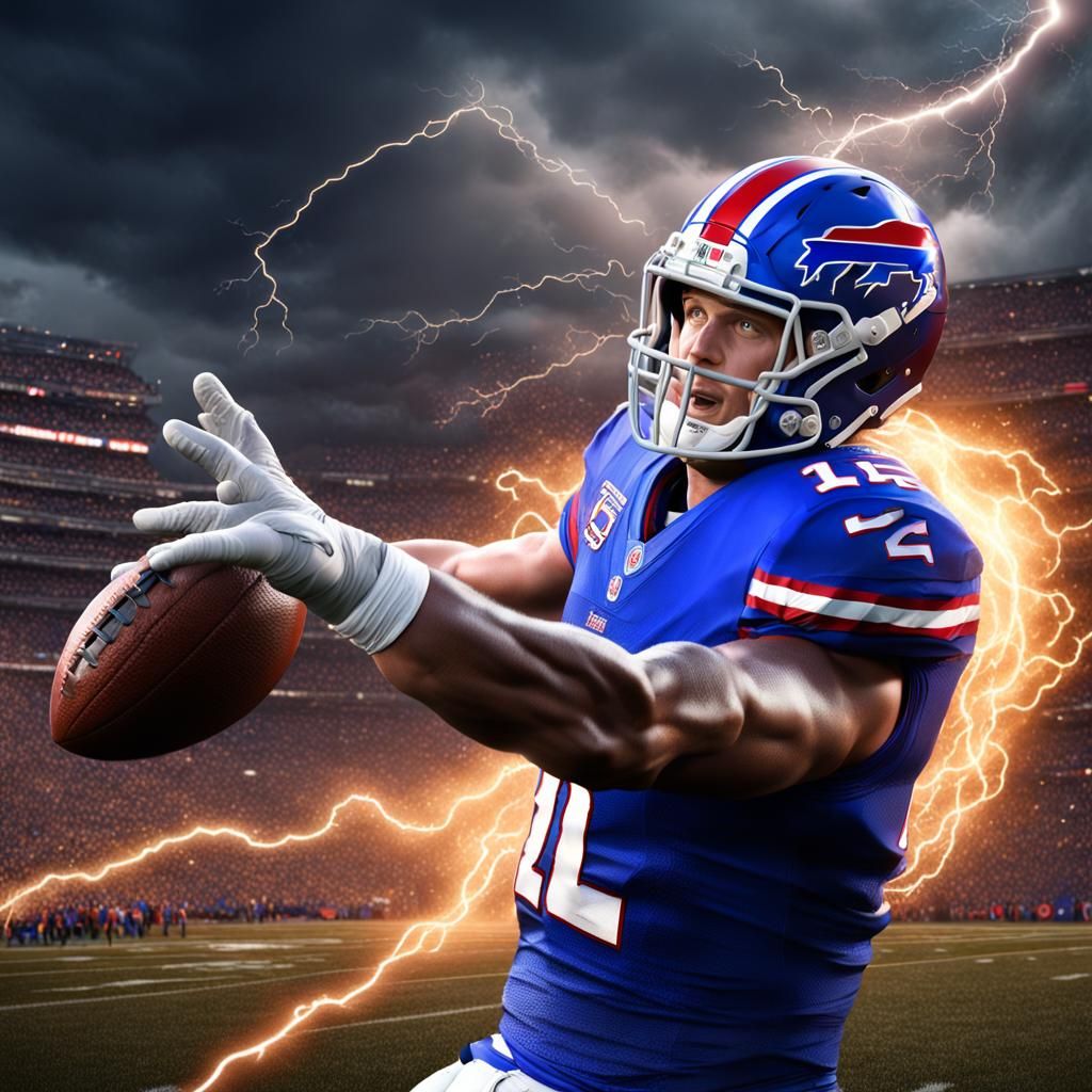 Josh Allen Throws Lightning Football: Digital Art