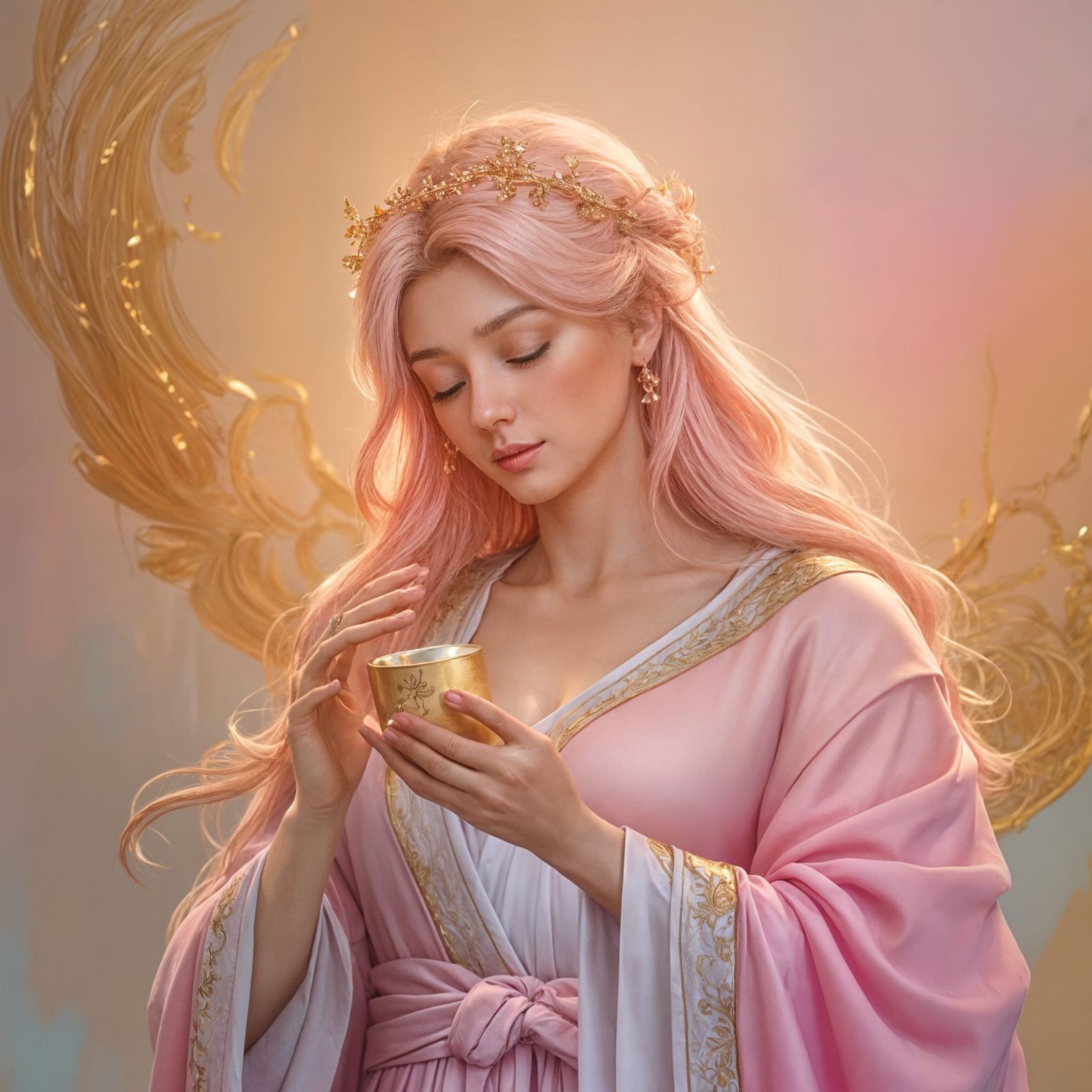 Graceful Goddess in Flowing Pink Robe