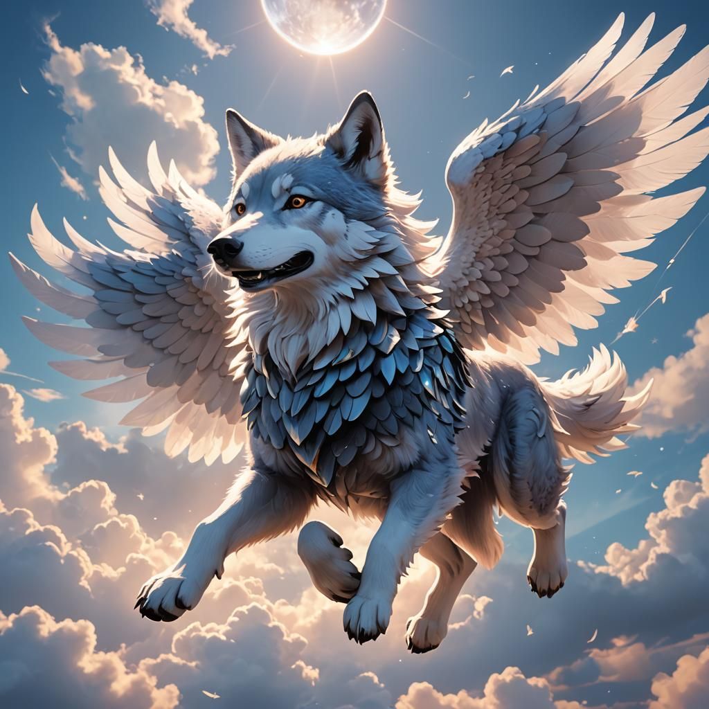 Magical Winged Wolf in Anime Style