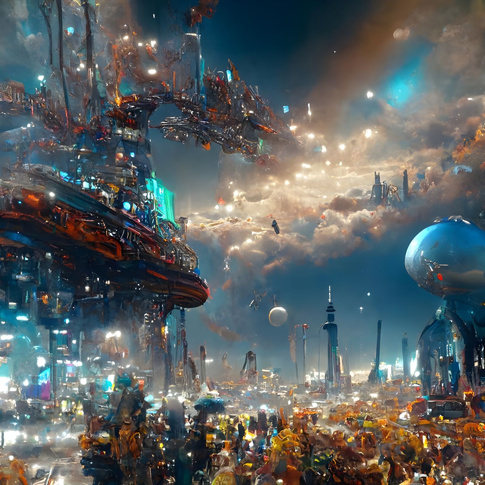 Spectacular Sci-Fi Cityscape with Cosmic Sky