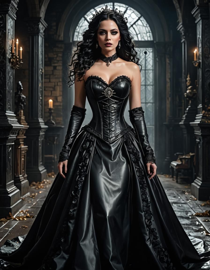 Frightened Bride in Leather Gown, Dark Fantasy Art