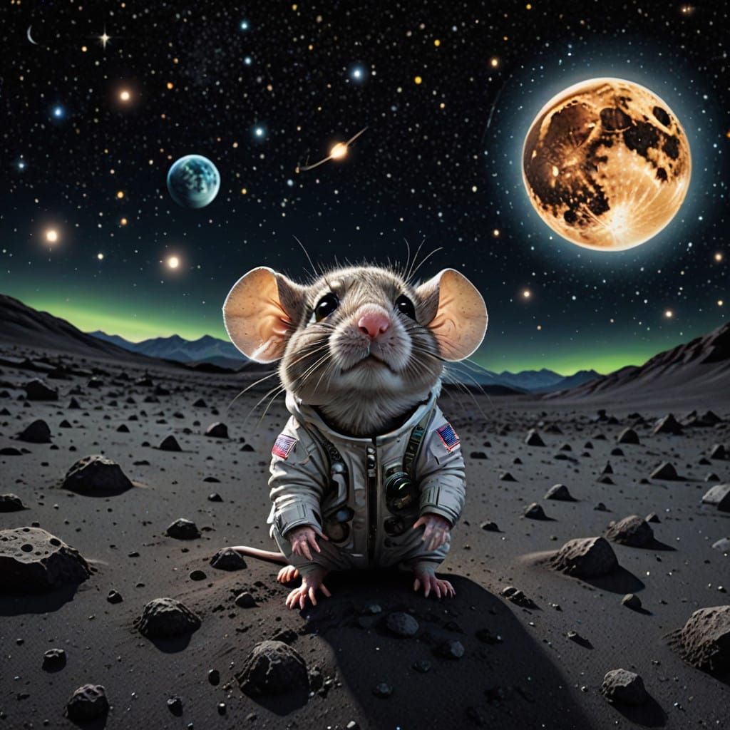 Hyper Realistic Moonlit Chibi Mouse with Fireflies and Celes...