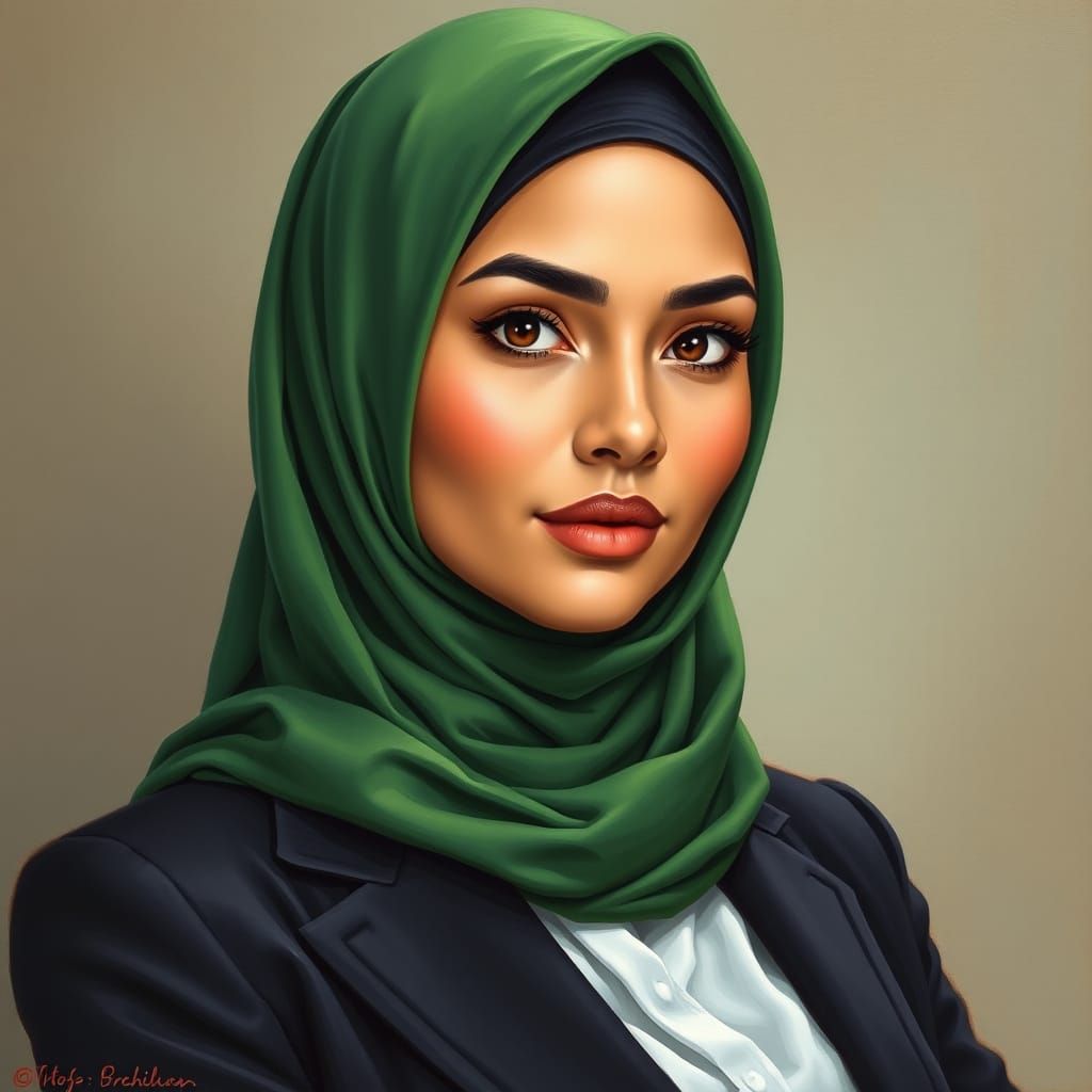 Confident Hijabi Business Woman in Detailed Painting