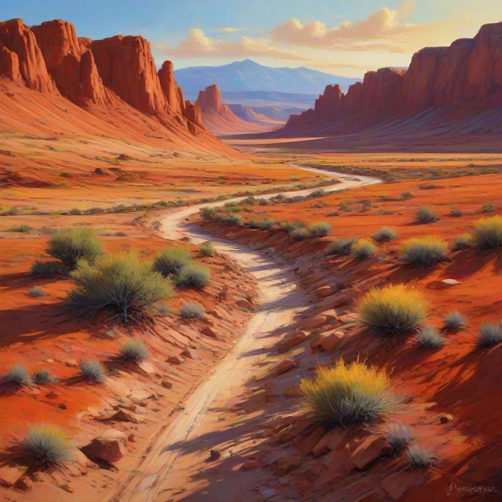 Red Desert Landscape: Expressionist Oil Painting