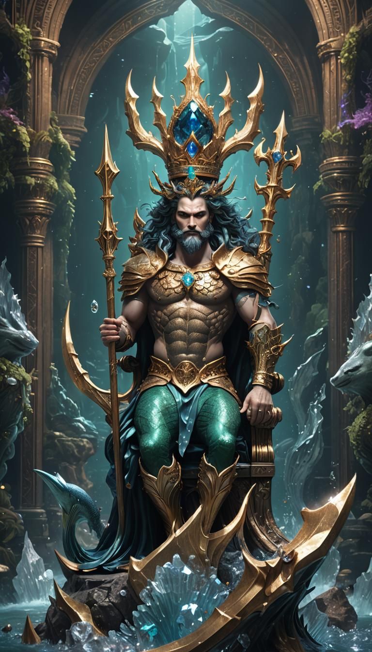 Merman King on Throne with Crystal Crown