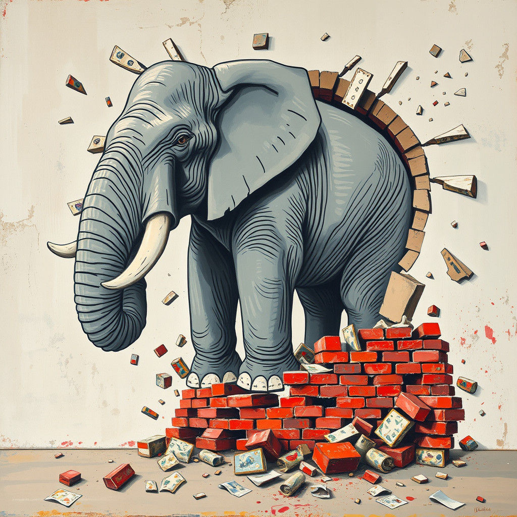 Elephant Wall Burst in Street Art Style