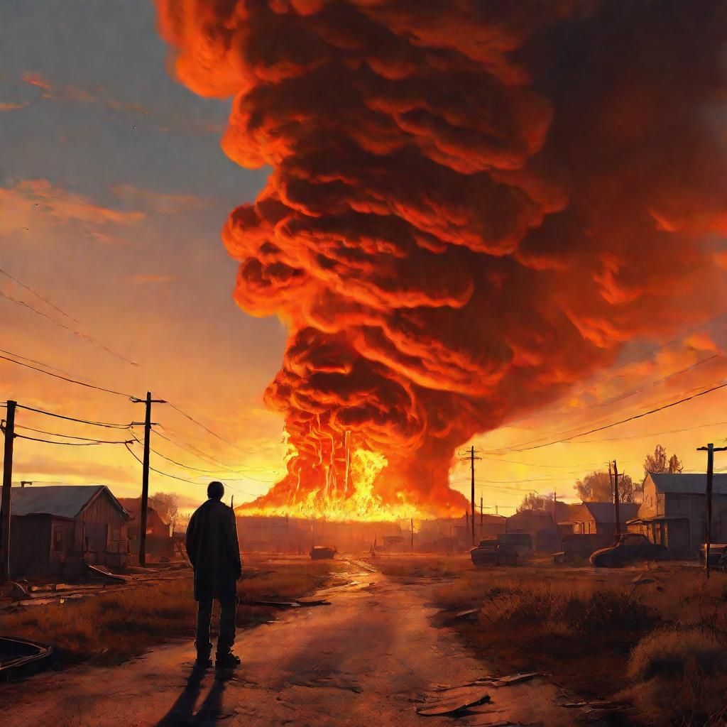 Inferno: A Fire Tornado in a Ravaged Landscape