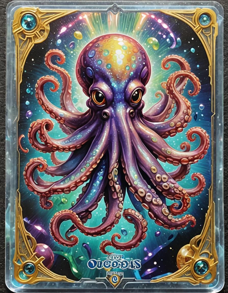 Holographic Octopus Trading Card in Game Style