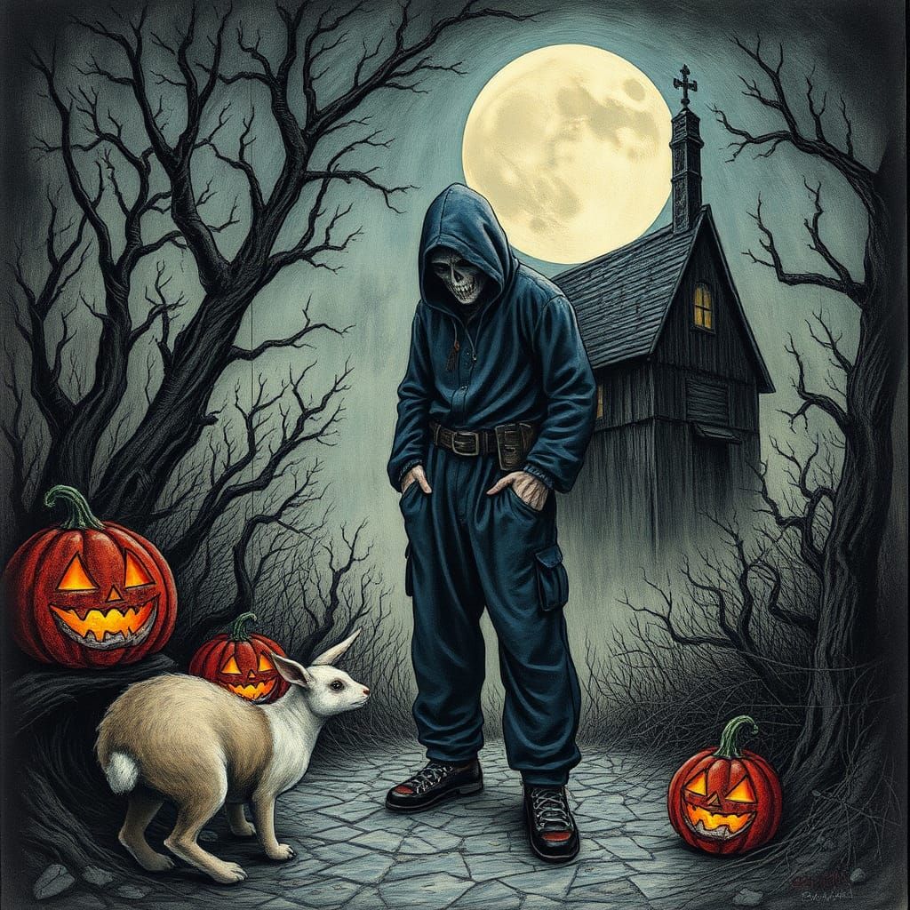 Surreal Gothic Scene of Ancestral Horror in Retro Lithograph...