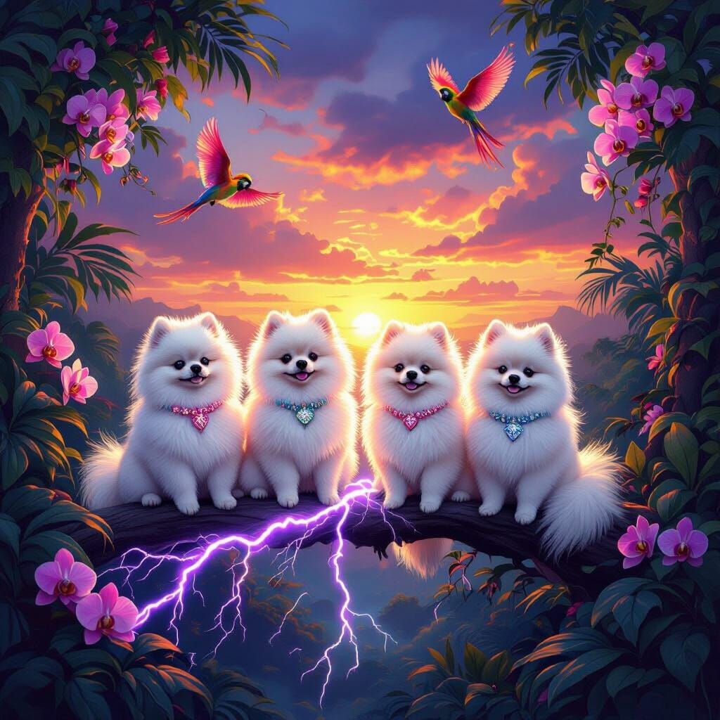 Pomeranians on Lightning Amidst Jungle Storm