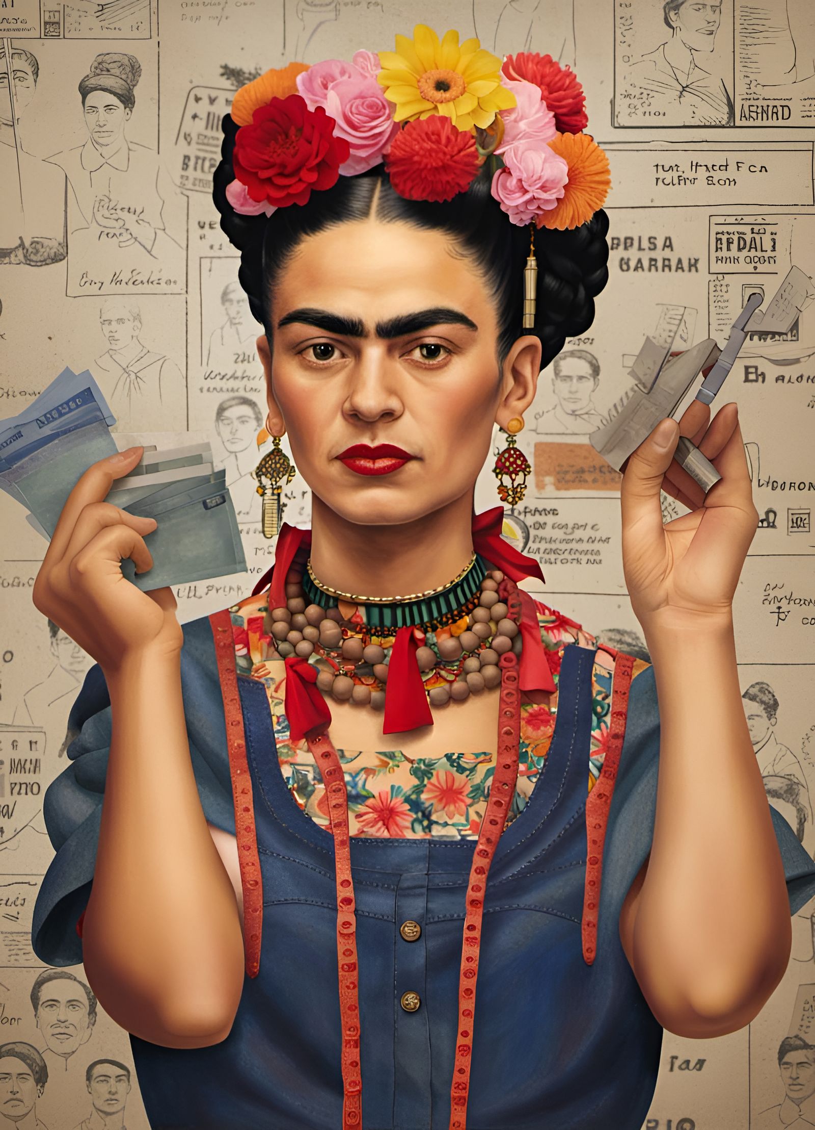 Frida Kahlo Working Construction in Her Style