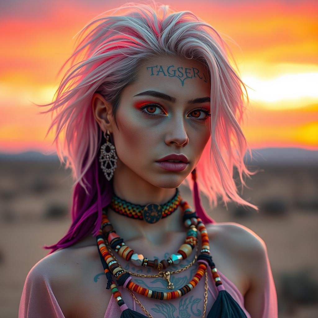 Changeling Woman Portrait with Transparent Skin in Desert