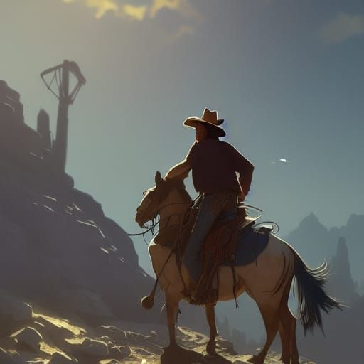 Cowboy Smokes Joint in Diamond Mine: Hyperdetailed Art