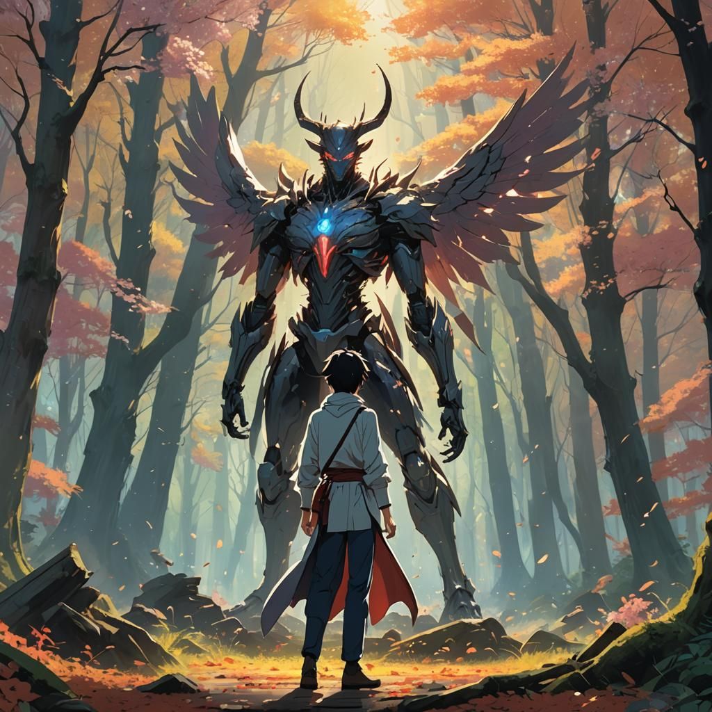 Mystical Forest Battle in Anime Style