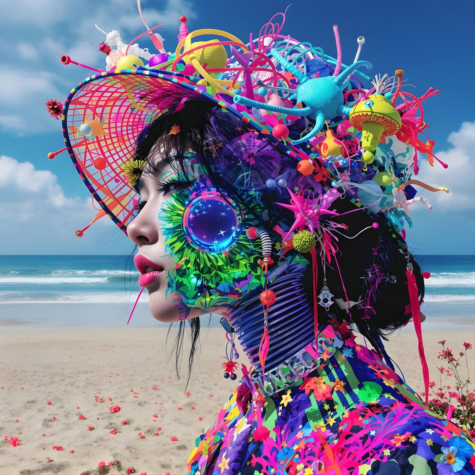 Double Exposure Beach Scene with Surreal Elements