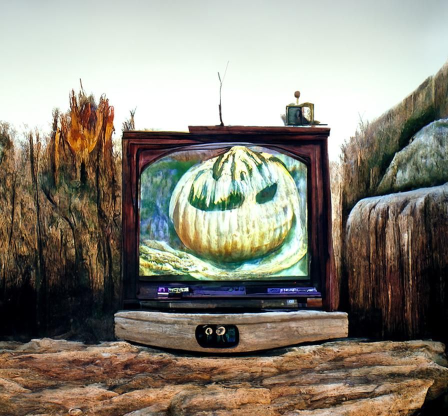 Spooky Jack-o'-Lantern Haunts TV Screen, Digital Art
