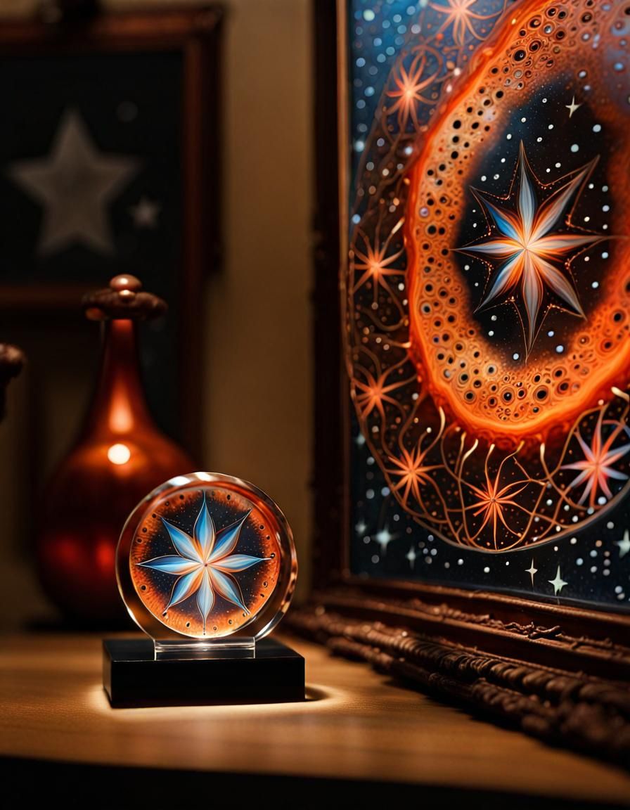 Fiery Ethereal 3D Nebra Star Disc on Glass