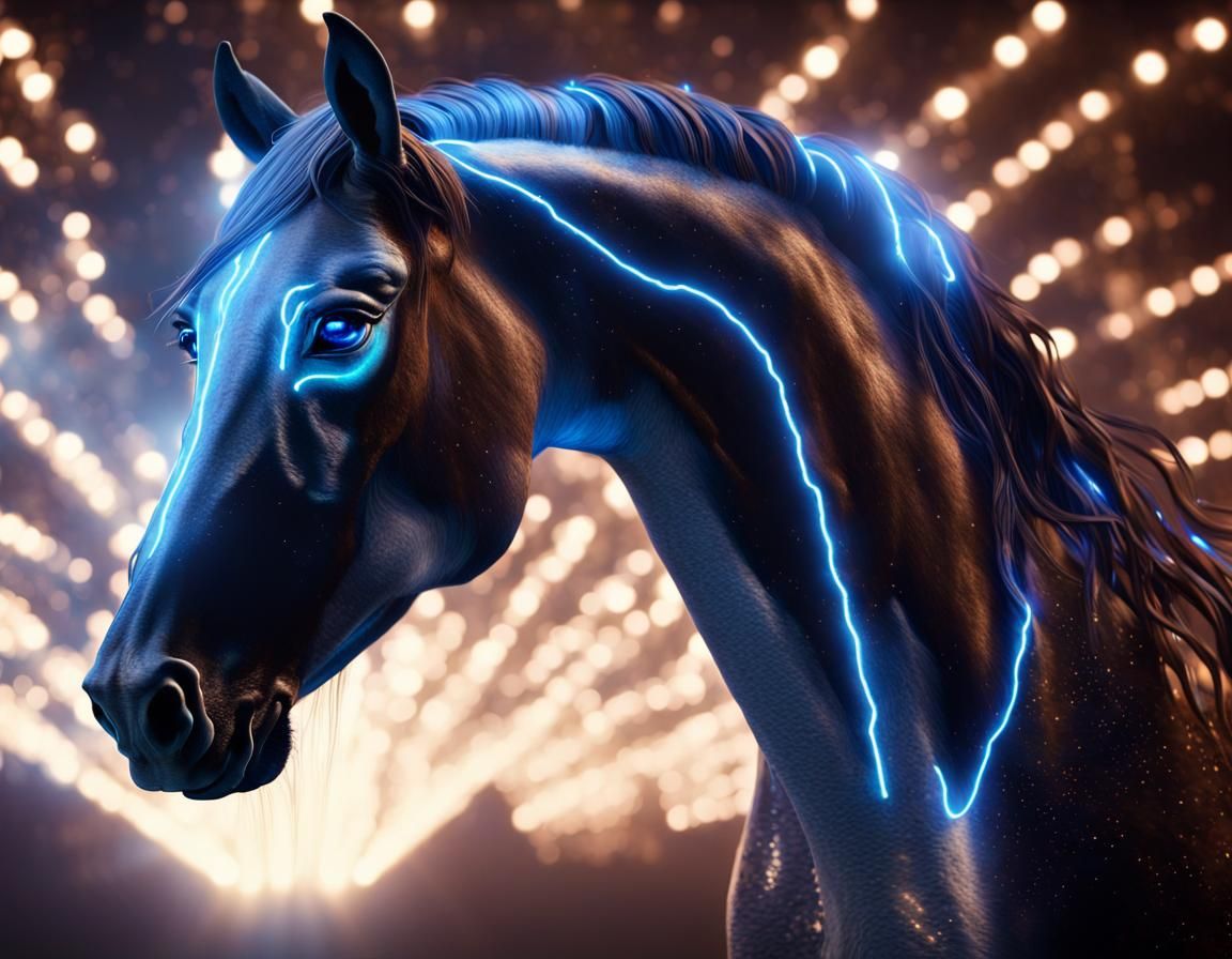 Epic Cyborg Horse Head with Glowing Lights