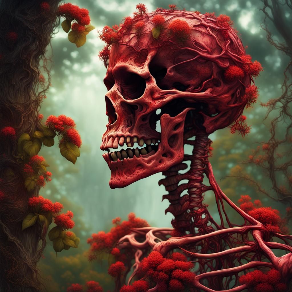 Skeleton Girl with Freckles and Twig Crown