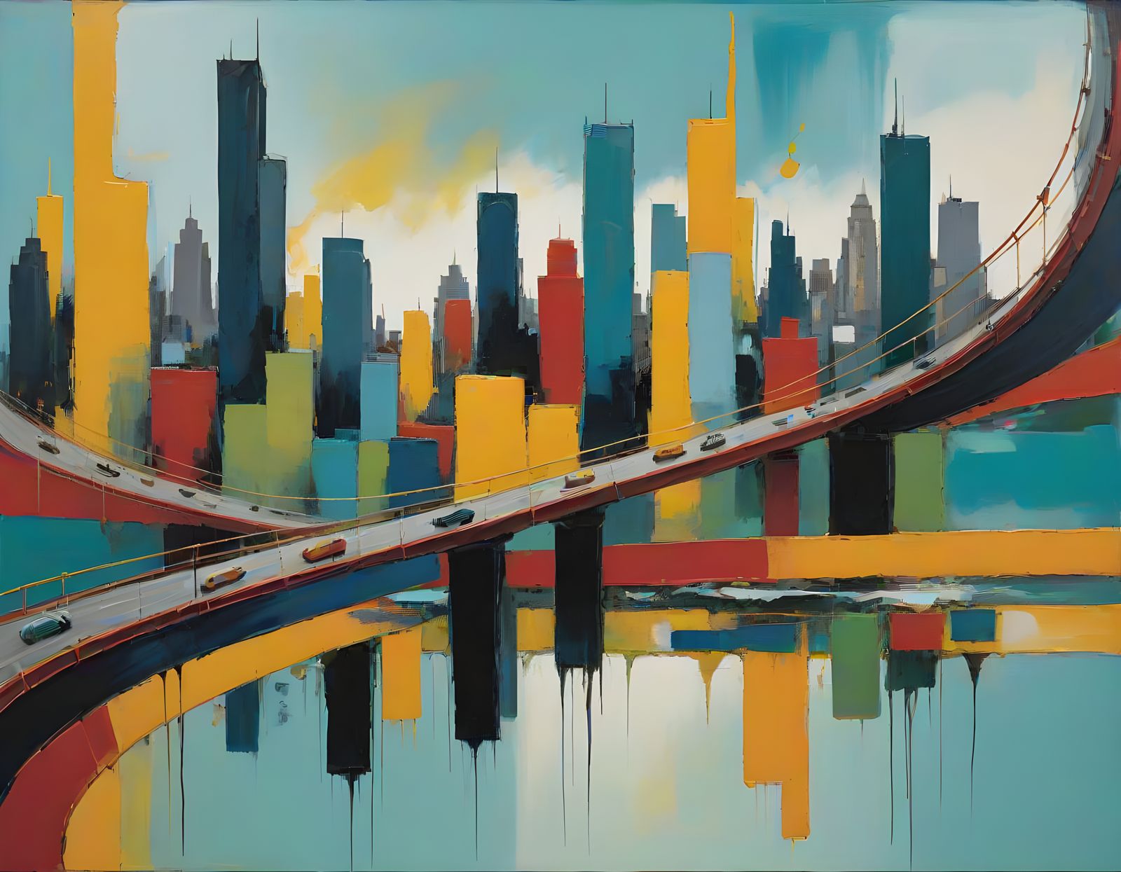 Surrealist Cityscape with Dreamlike Guitar Architecture