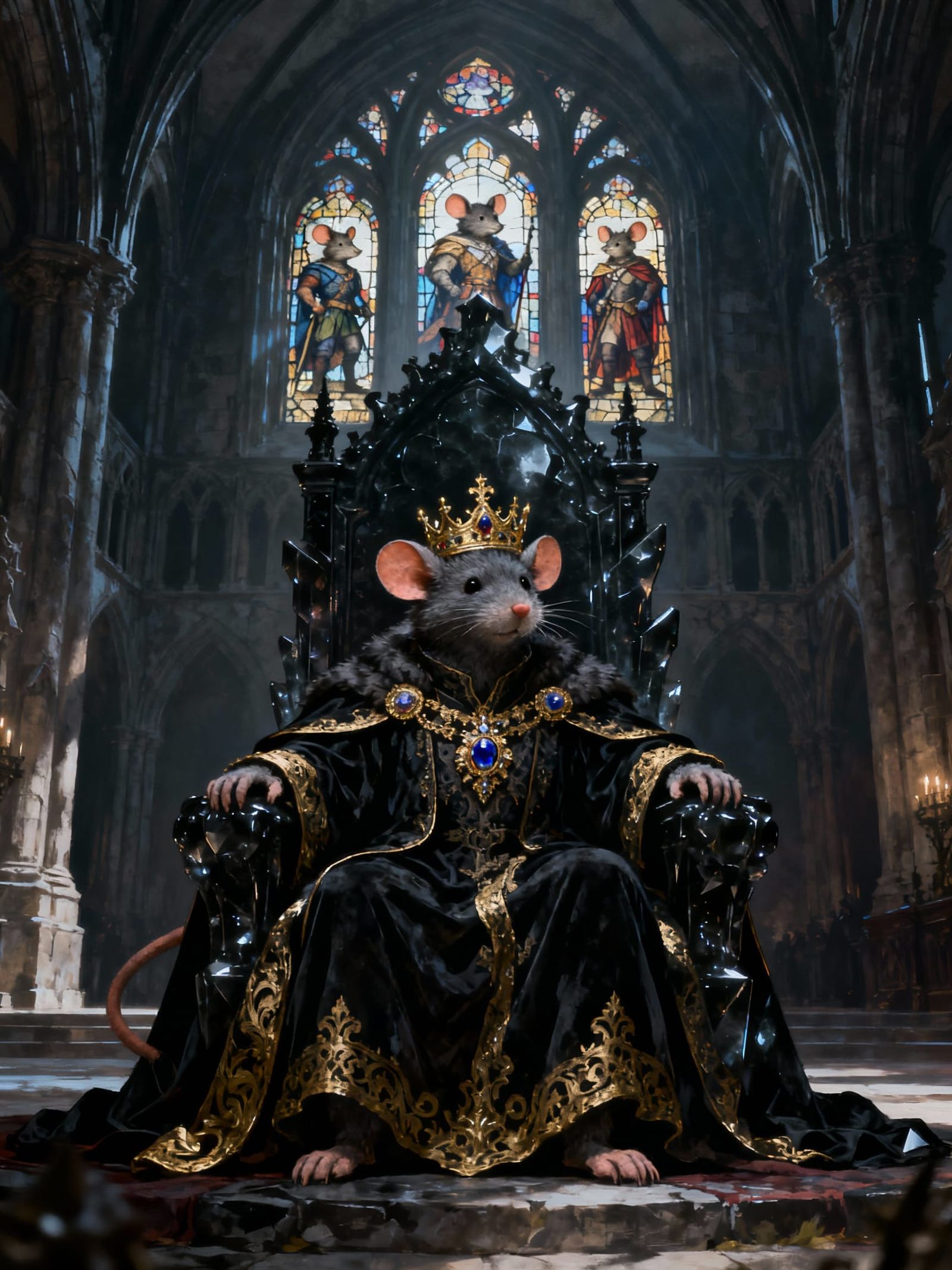 Regal Mouse King in Gothic Throne Room