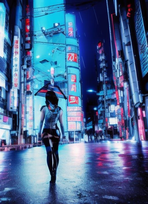 Asuka Kazama in Cyberpunk Tokyo at Night