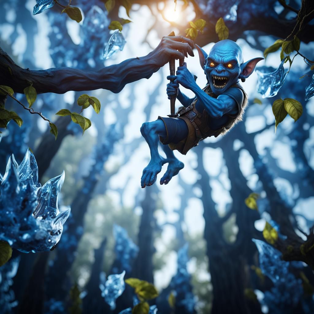 Detailed Blue Goblin Portrait, Fantasy Concept Art