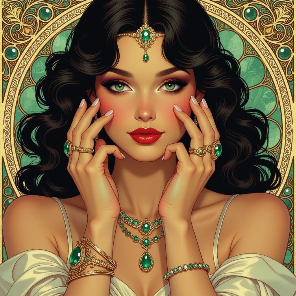 Girl's Jeweled Hands in Art Nouveau Style