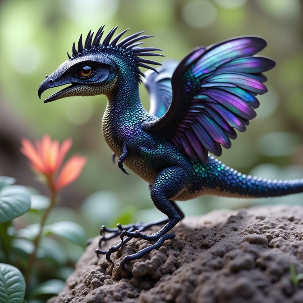 Hyper-Detailed 3D Magpie-Colored Flying Dinosaur