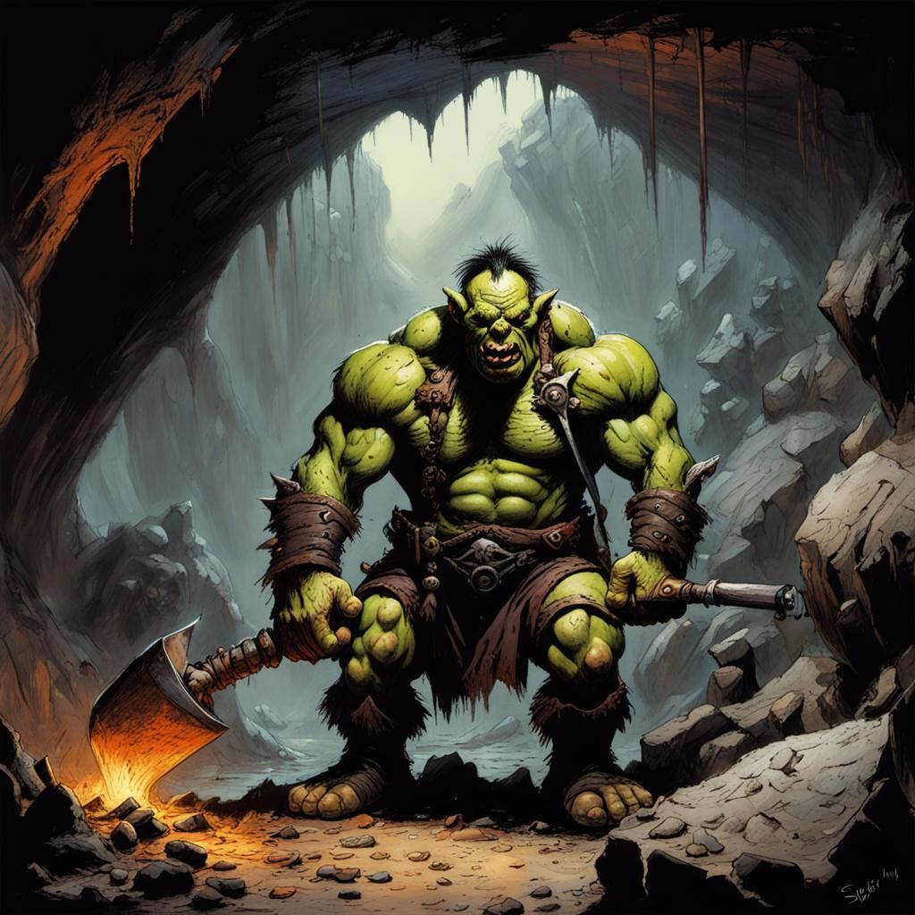 Orc Cleans Cave: Comic Book Art