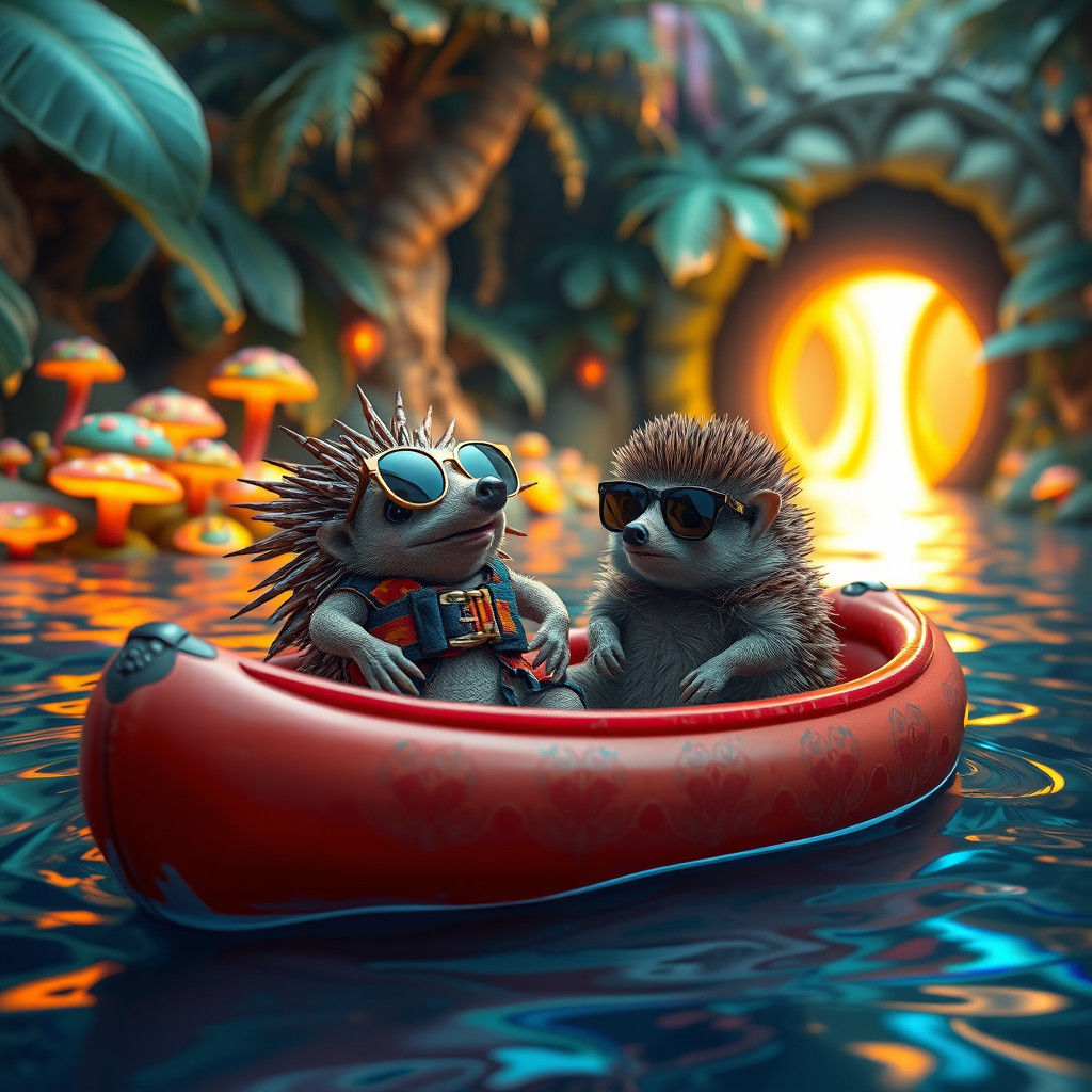 Sea Urchin and Hedgehog in Canoe, Fantasy Scene