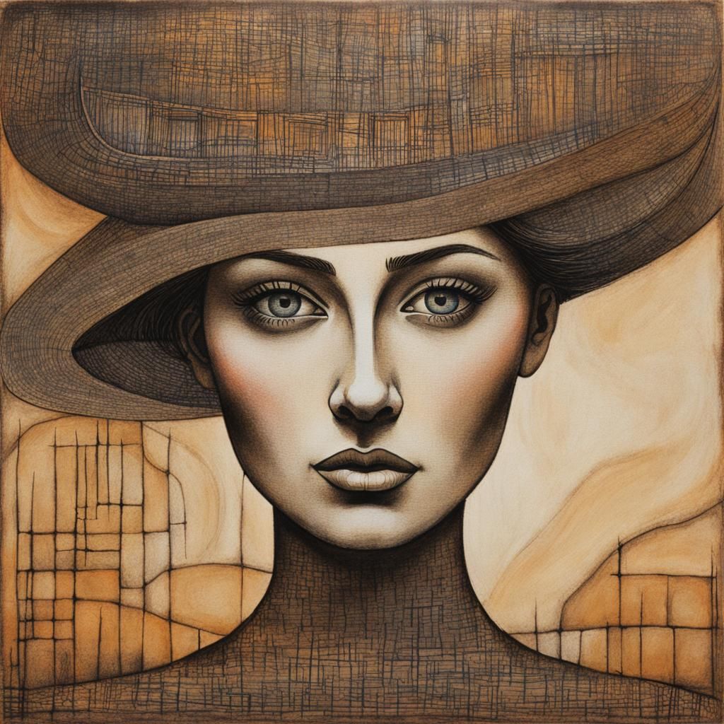 Art Brut Portrait of a Beautiful Woman in Ink