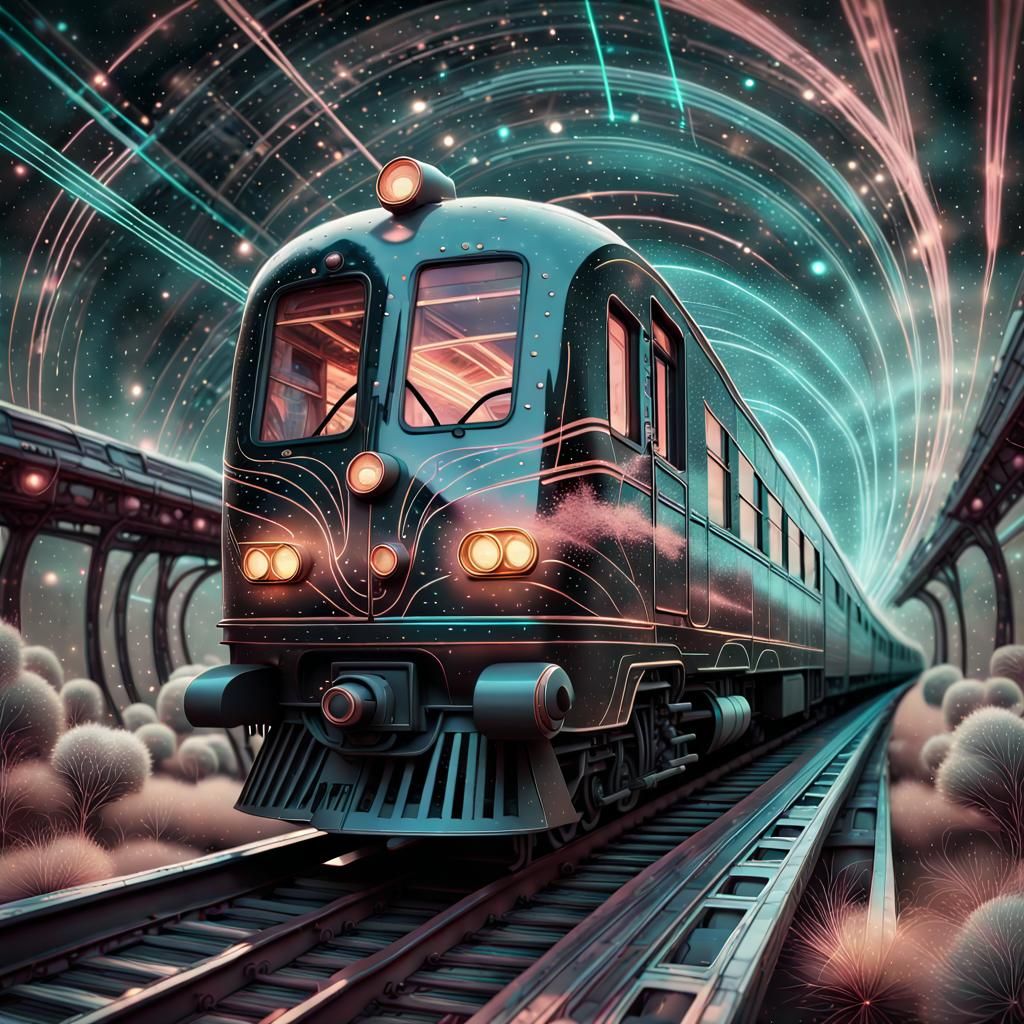 Interdimensional Sci-Fi Train Journey Through the Cosmos