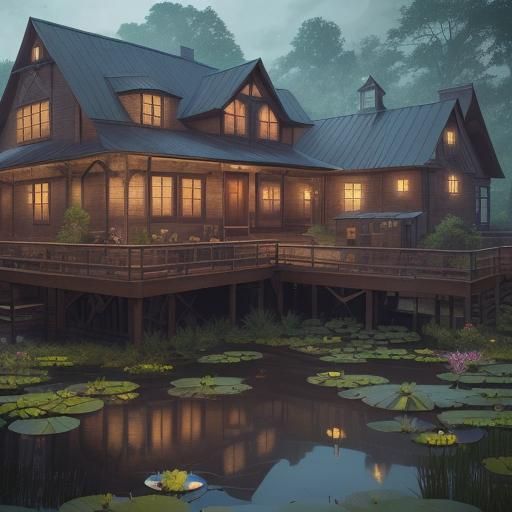 Farmhouse with Pond: Detailed Matte Painting