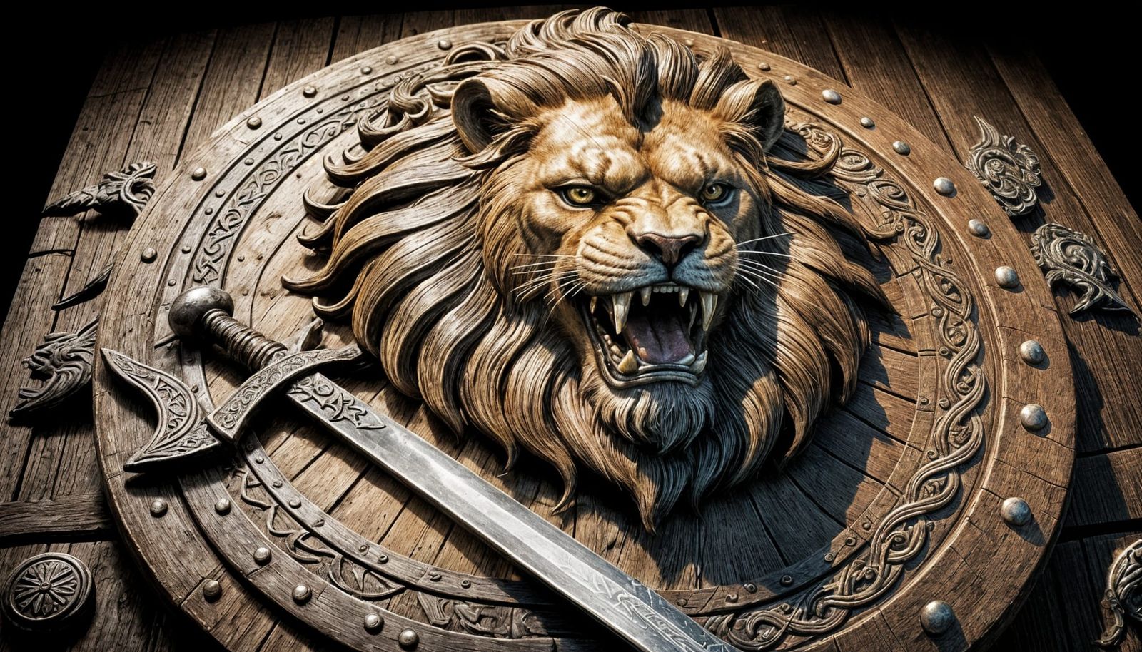 Lion's Crest on Viking Shield in Nordic Style