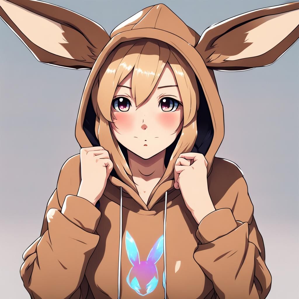 Anime Girl in Eevee Hoodie Illustration