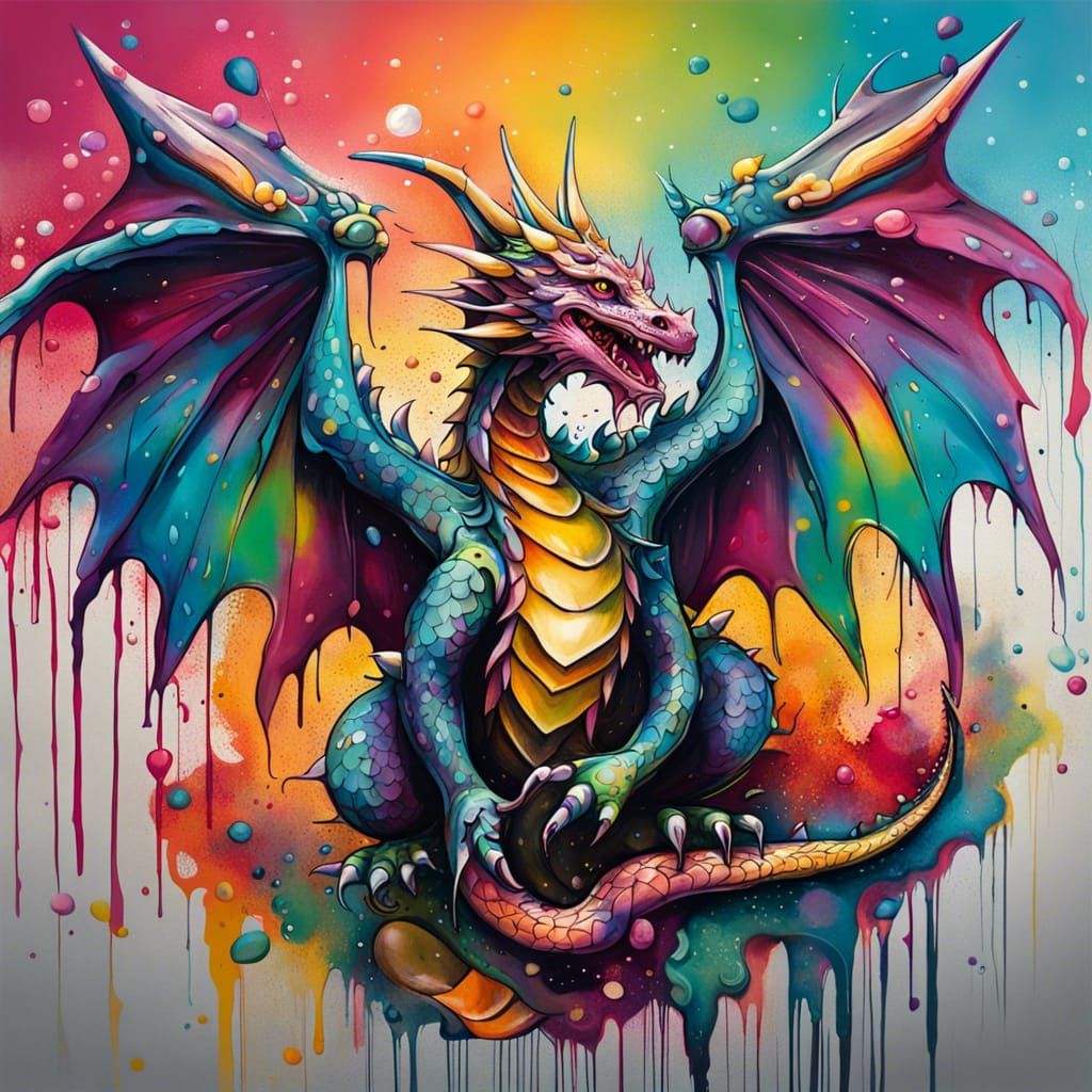 Colorful Dragon in Graffiti Splash Art Style