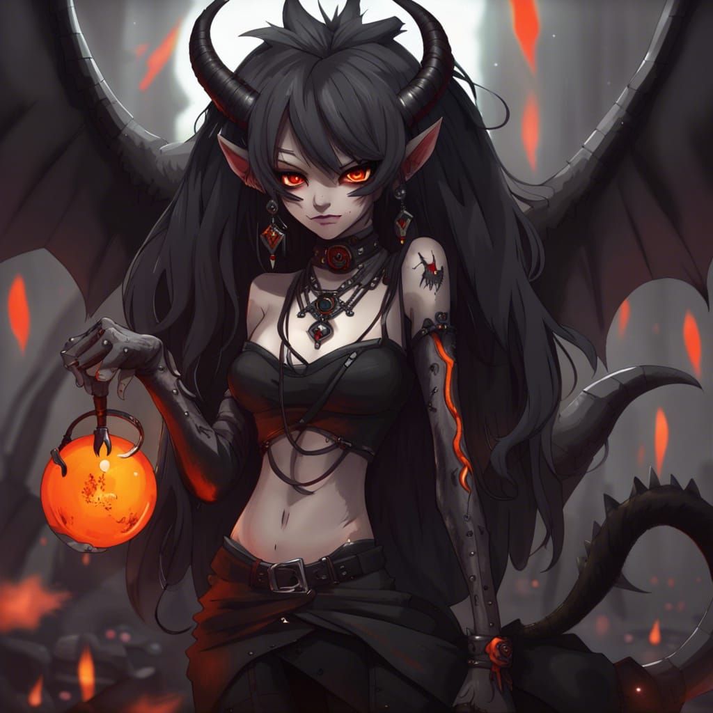 Monster Girl with Horns in Graffiti Art Style