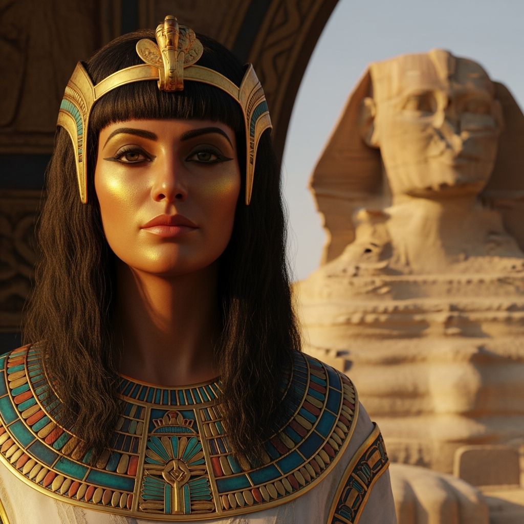 Cleopatra Portrait with Great Sphinx in Golden Light