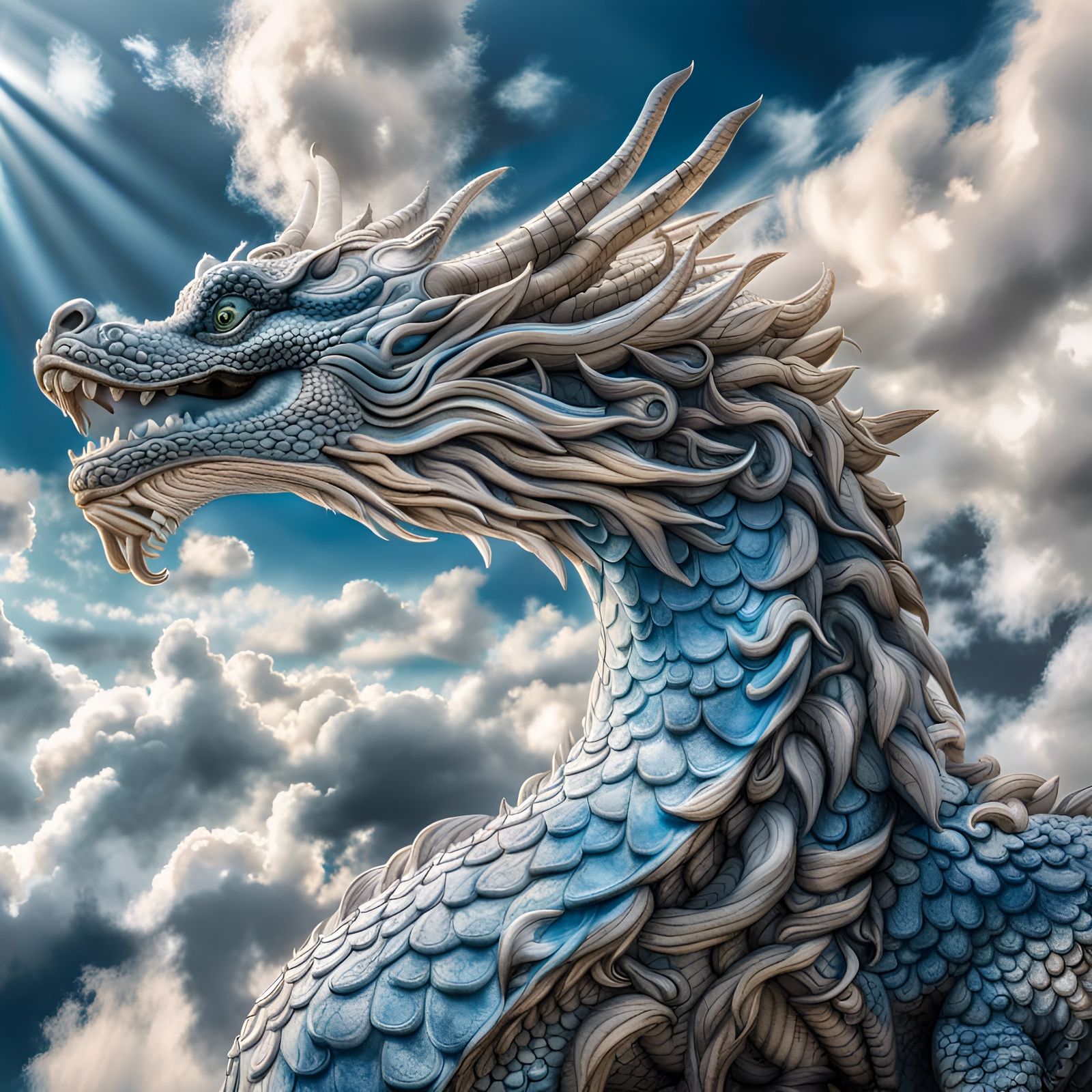 Cloud Dragon Soaring Through a Bright Blue Sky