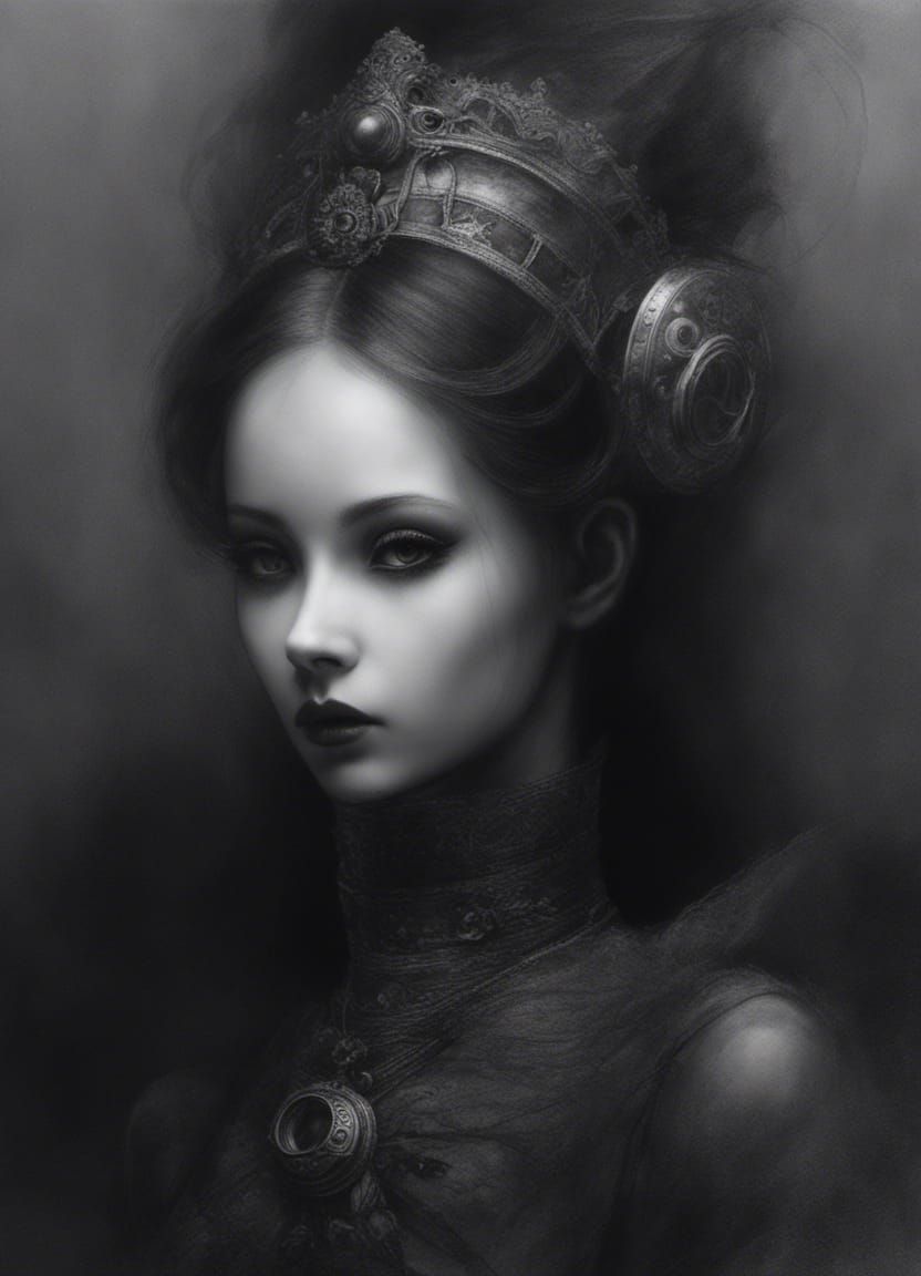 Gothic Clockwork Ballerina Doll in Hyperdetailed Charcoal Sk...