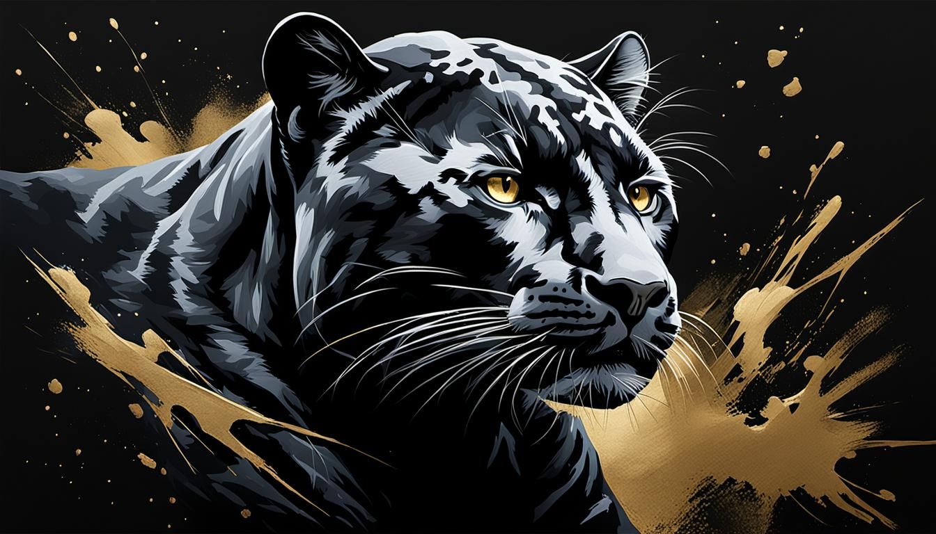 Matte Black Panther with Golden Highlights