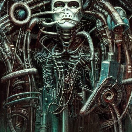 Goth Cyberpunk Coffee Shop Amidst Mechanical Ruins