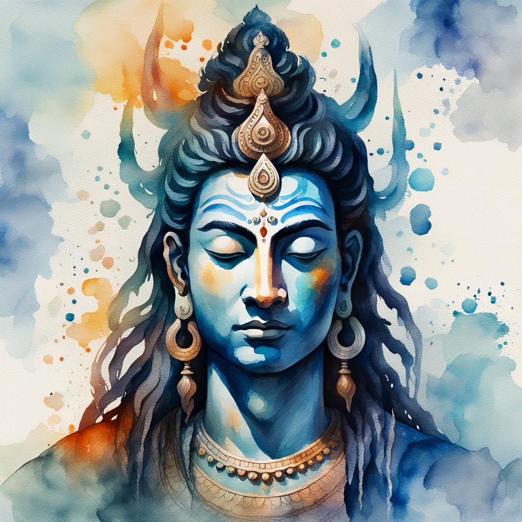 Shiva in Meditation: Watercolor Painting