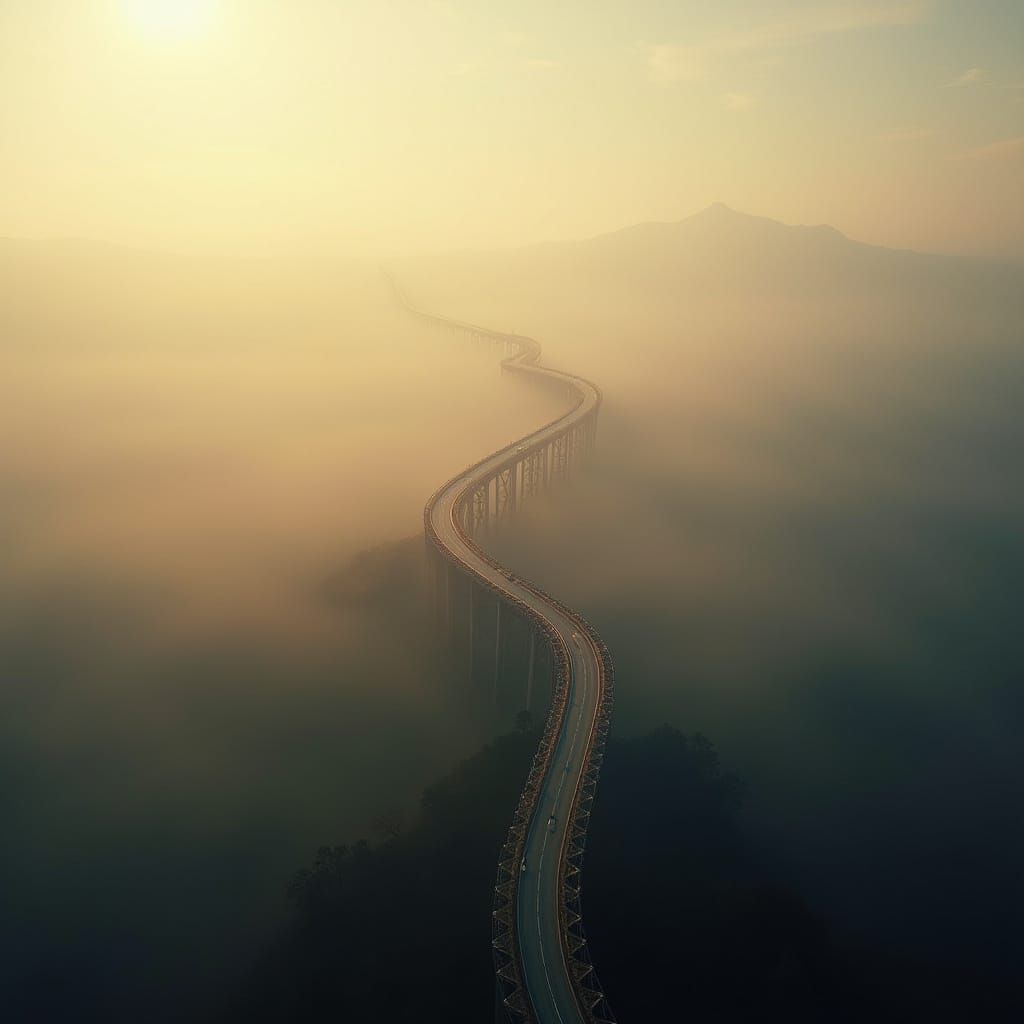 Mystical Bridge Lost in Golden Haze