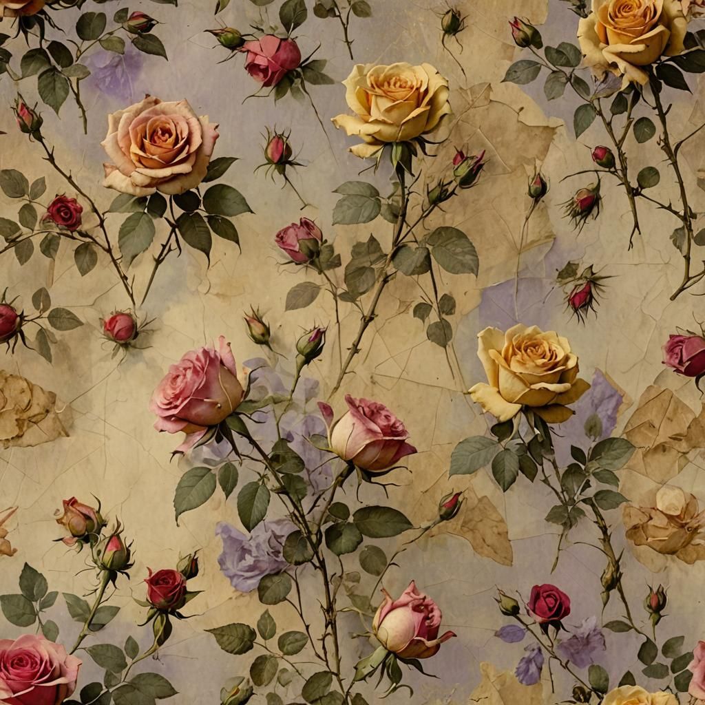 Aged Parchment with Roses in Art Nouveau Style