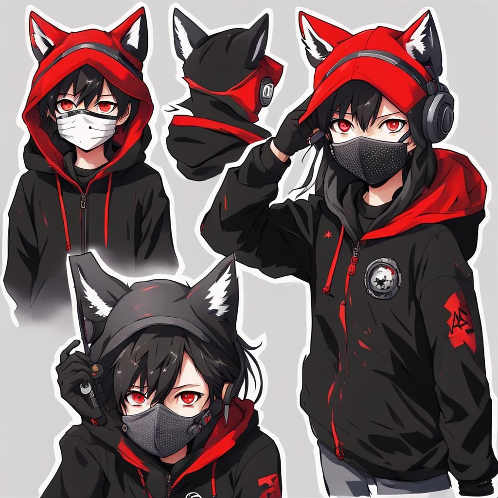 Anime Girl with Wolf Ears and Mask